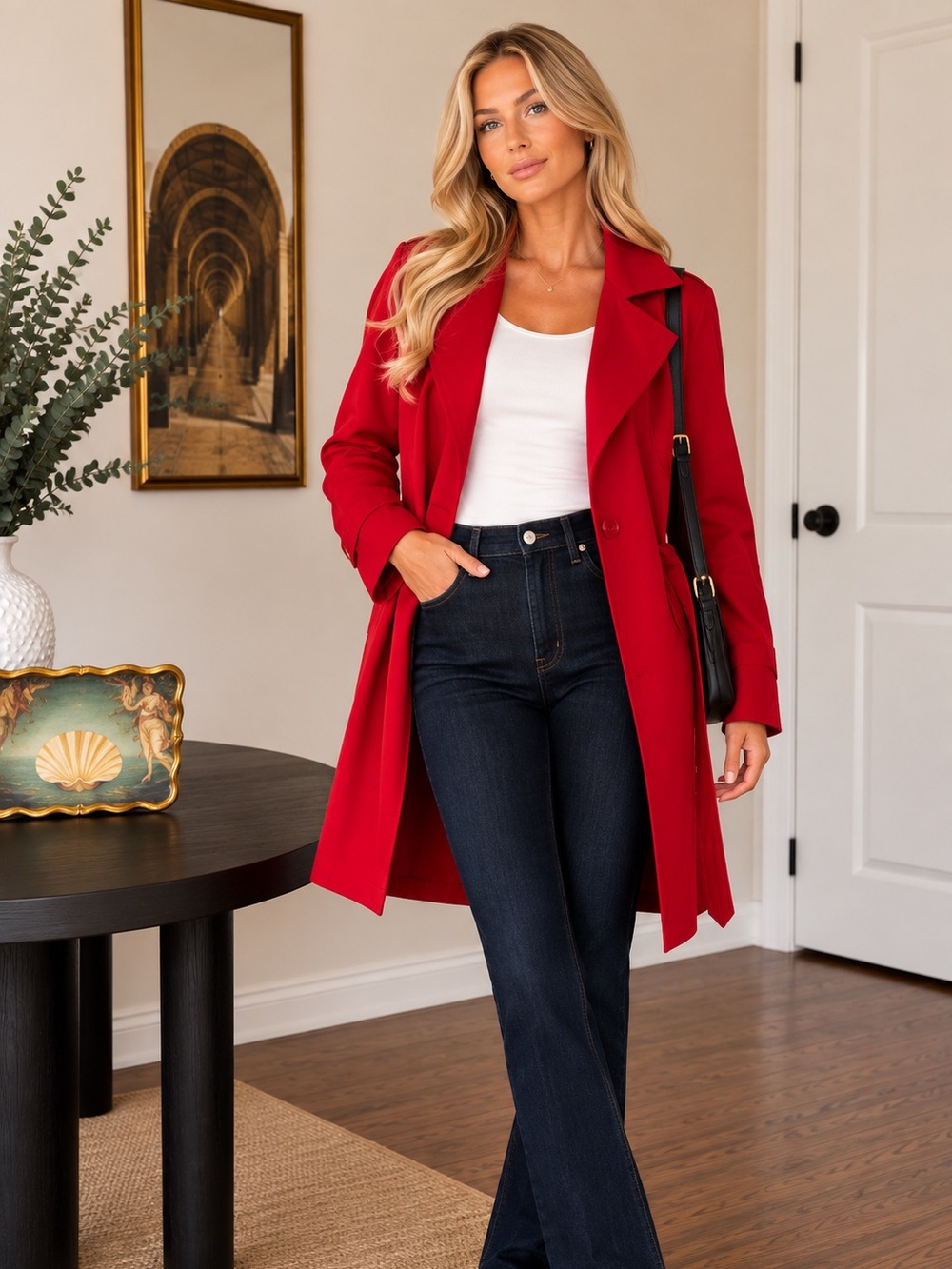 London Fog Red Trench Coat with Belt 22W, 44 L